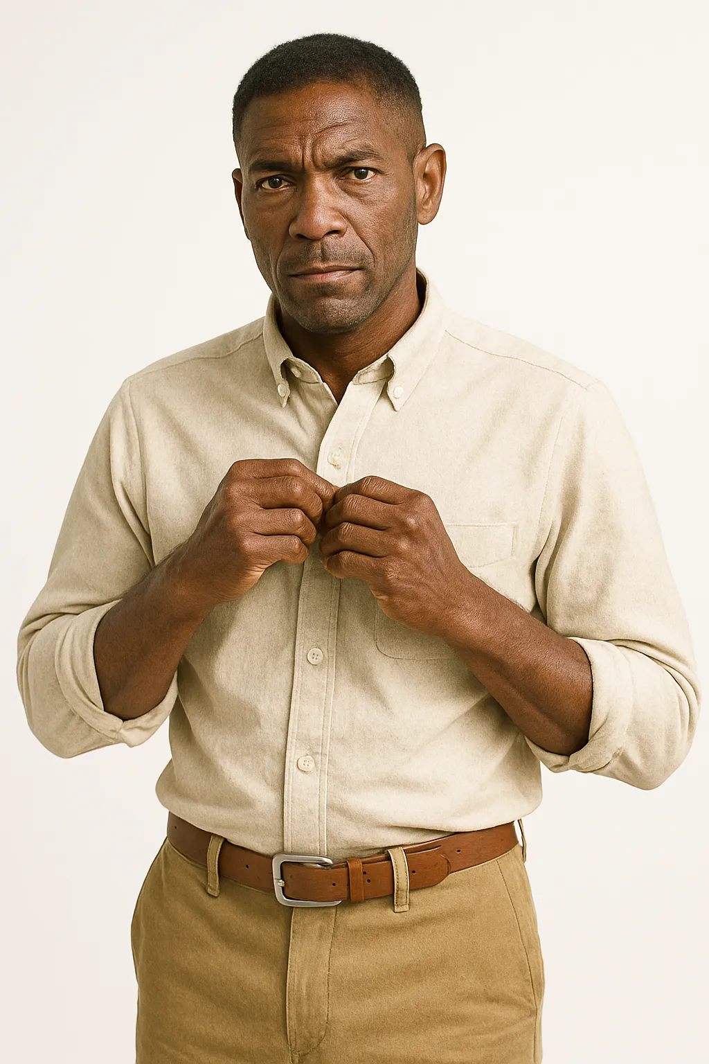 Client wearing interview outfit